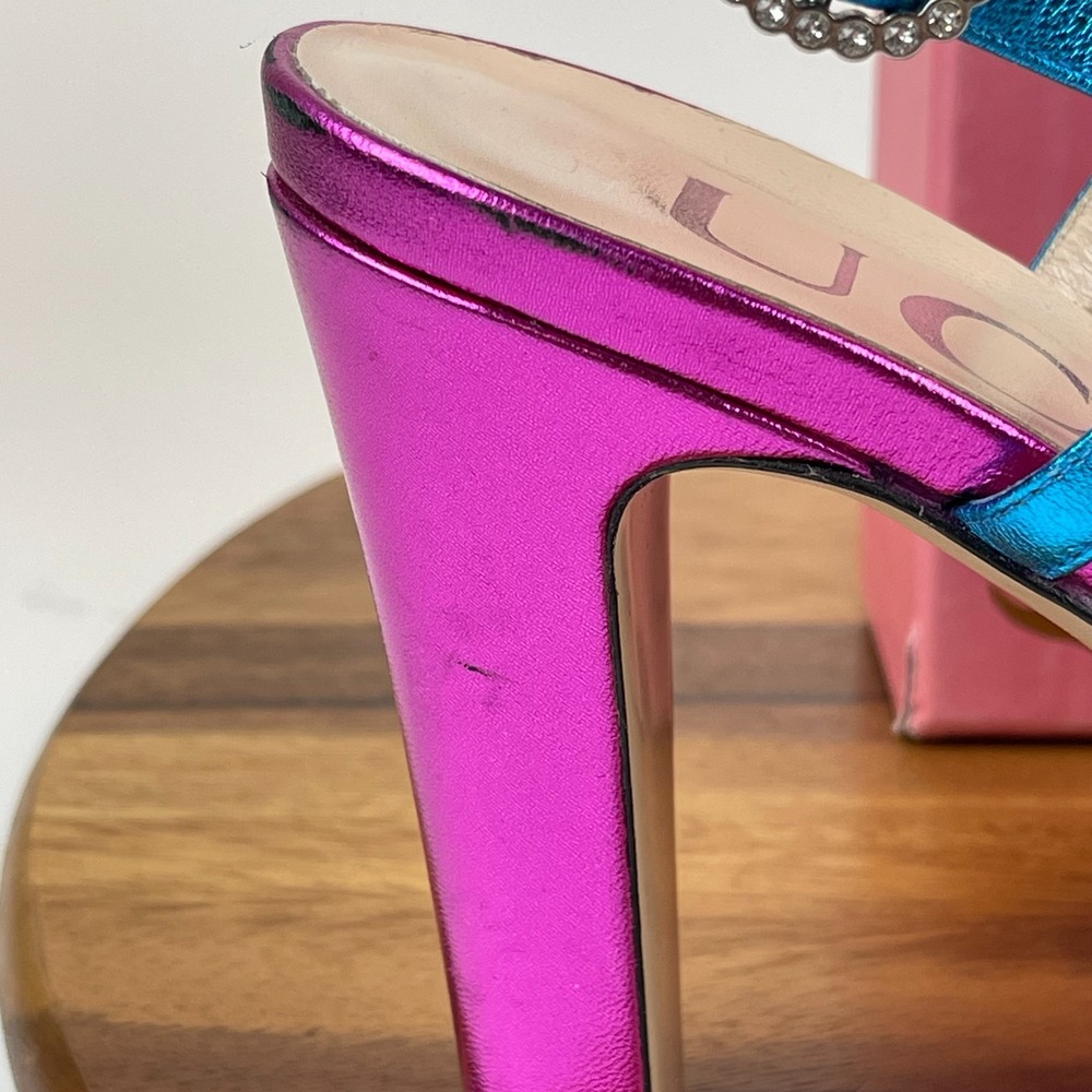 Womens Gucci Holiday 2018 Crystal Zephyra Platform Metallic Heels Size 39 US 9 - Picture 5 of 16